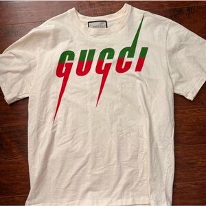Gucci Ivory Tee with Vibrant Red and Green Design